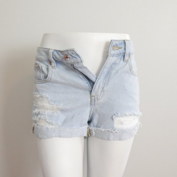 Pacsun High Waisted Mom Shorts Light Wash Distressed Woman's 23 - Picture 3 of 10